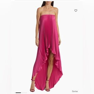 L'Idée Les Éléments Feminite Pleated Satin High-Low Strapless Dress pink